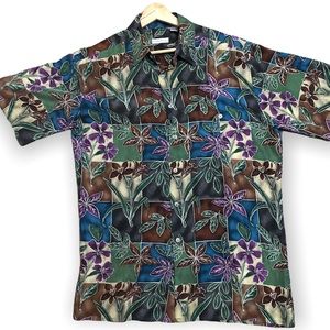 Vintage Birma Bibas 100% Silk  Botanical Hawaiian Shirt